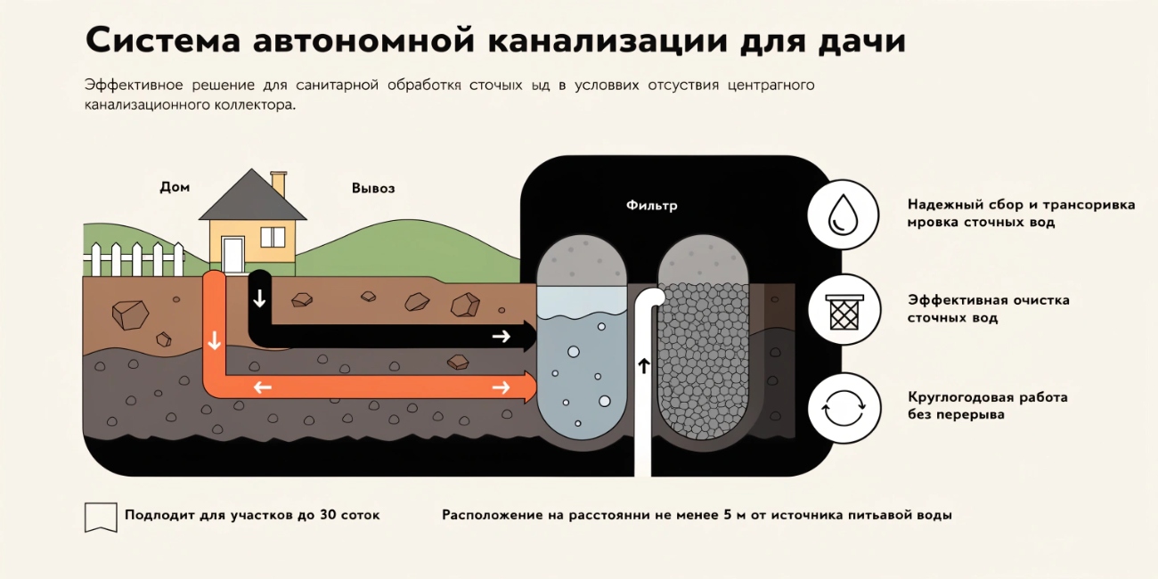 Автономная канализация для дачи: как заложить систему на этапе земляных работ и избежать перекопок