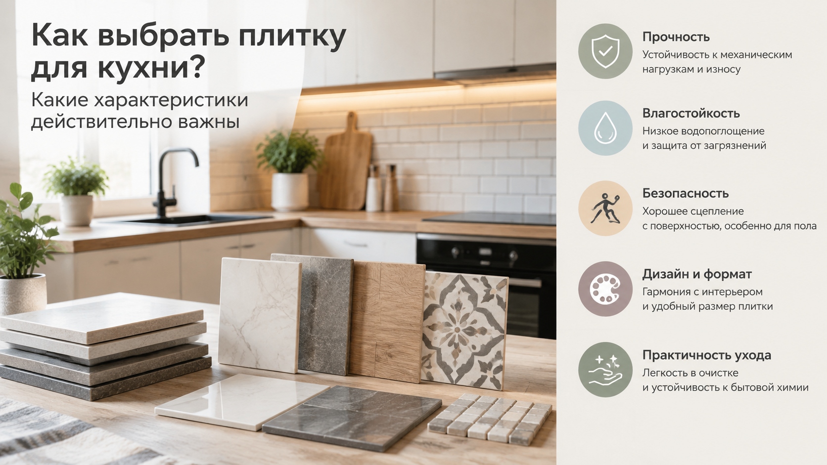 Как выбрать плитку для кухни: важные характеристики для долговечного покрытия